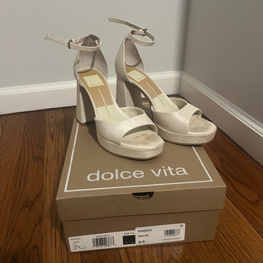 Dolce Vita Pandro White Satin Block Heel - great bridal shoe